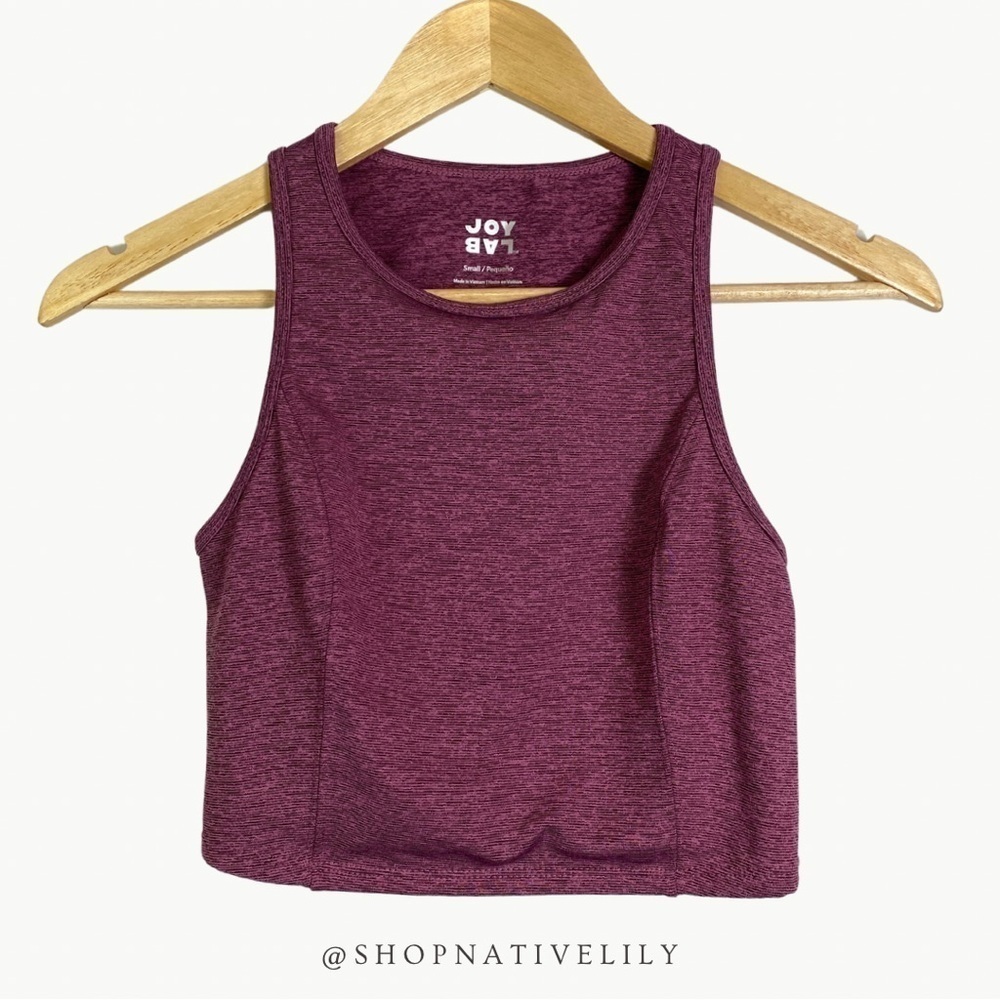 JoyLab Longline Sports Bra Tank Size Small Purple Striped Cross Back Activewear